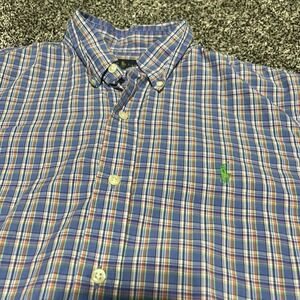 Polo Ralph Lauren Button Down Shirt Mens M Preppy Blue Green Plaid Pony